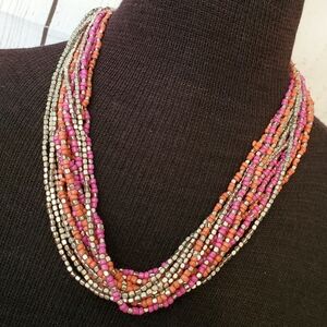 Lani multi strand seed bead necklace pink, orange and silver